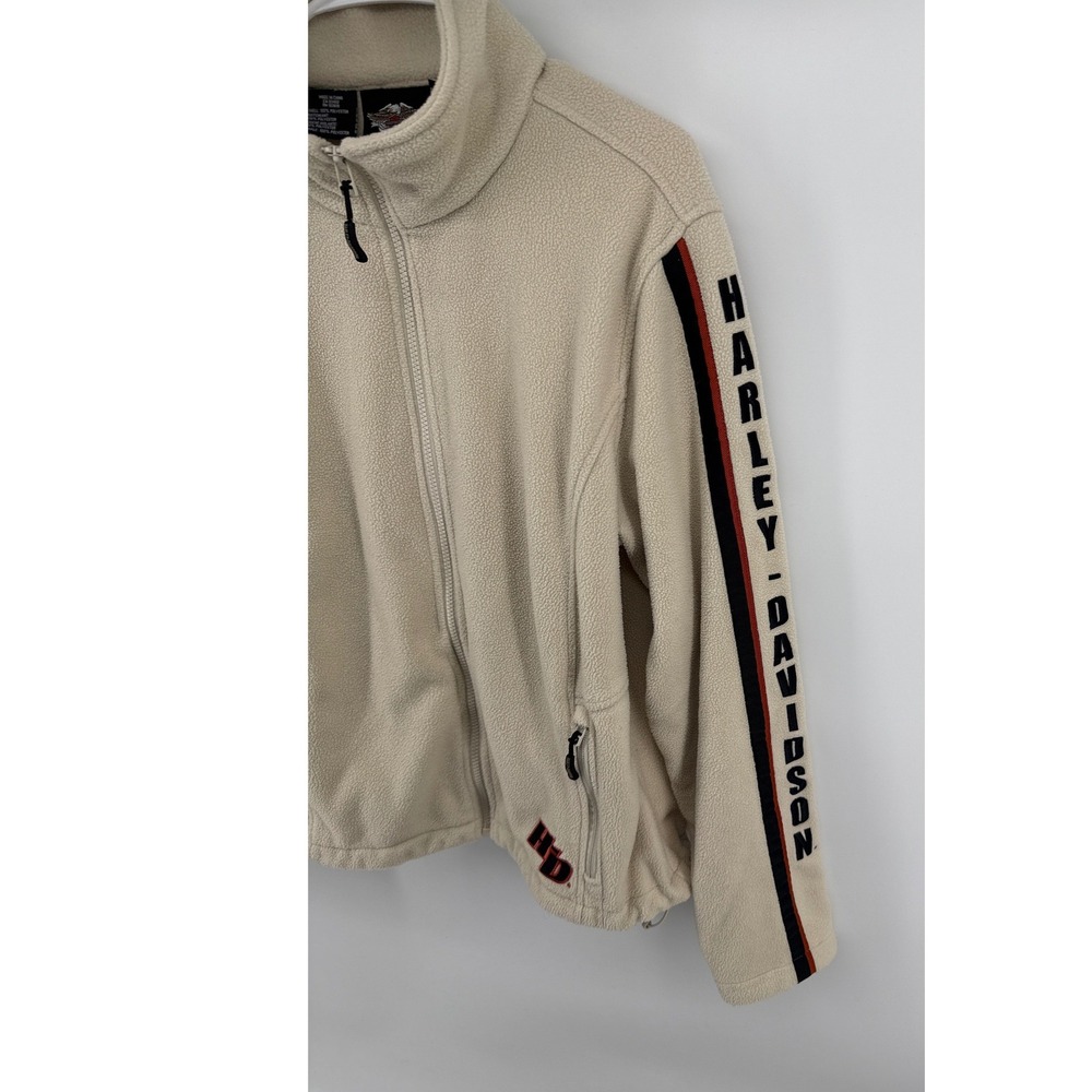 Harley-Davidson Womens Fleece Jacket Full Zip Cream Beige Sleeve Logo 98426-09VW - Picture 5 of 12